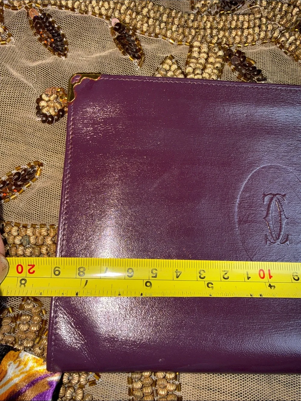 Cartier Plum Leather Embossed Fold Clutch